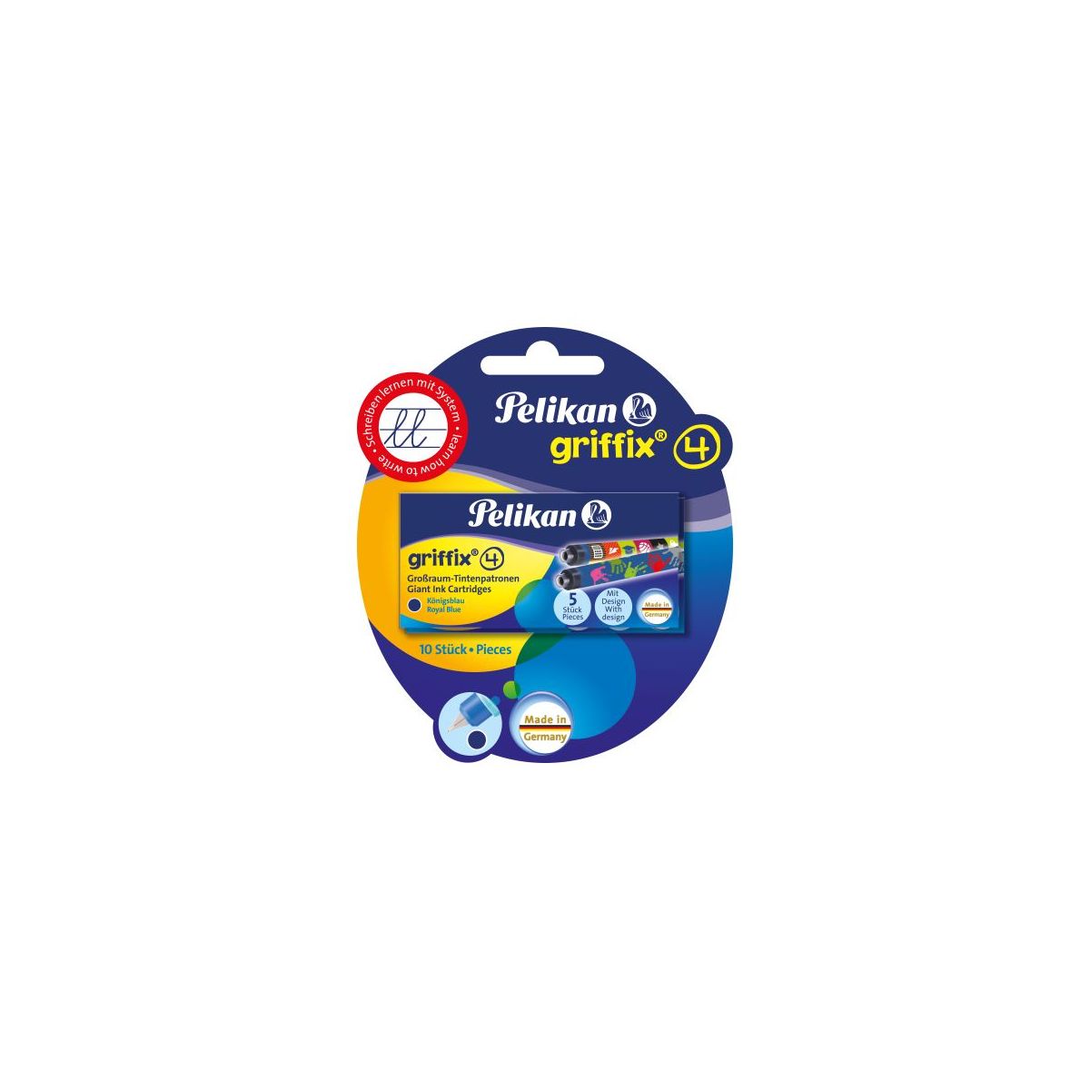 Pelikan Tintenpatronen Griffix® Blisterverpackung mit 2 x 5 bunt bedruckten Großraum-Patronen Königsblau