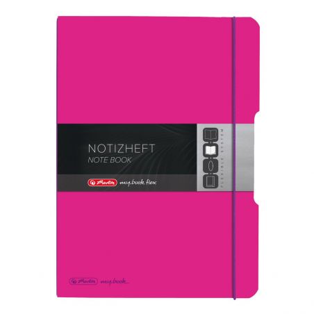 Herlitz Notizheft flex PP A4 my.book 40Blatt kariert und 40Blatt liniert, pink, gelocht, Mikroperforation