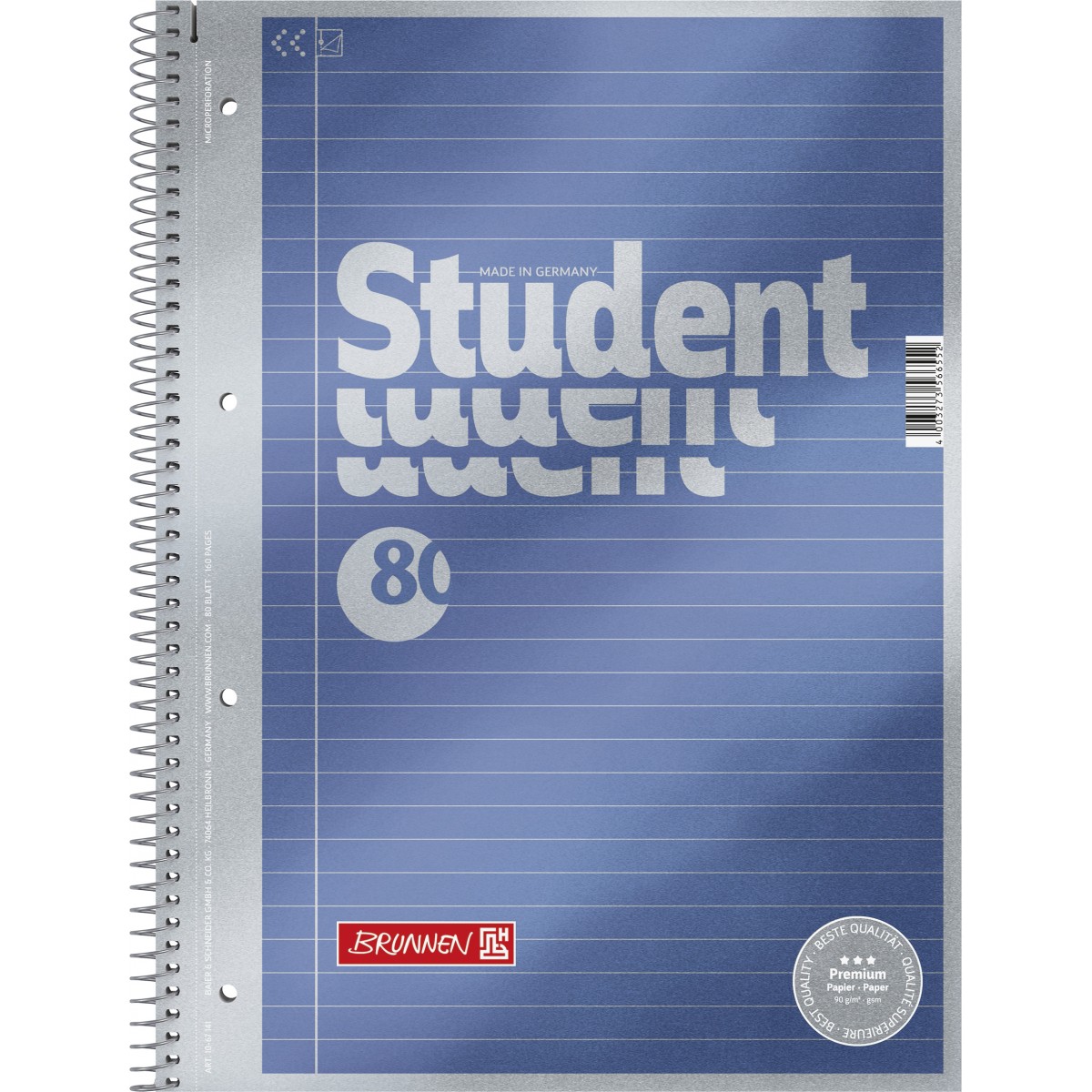 Collegeblock Premium Student A4 liniert, mit RL innen DB: blau-metallic