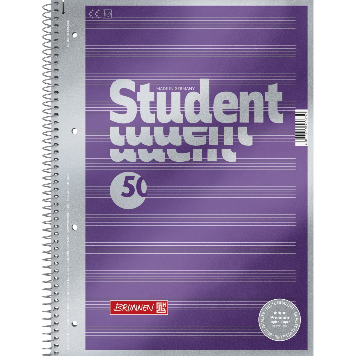 Collegeblock Premium Student „Noten“ A4 Notenlineatur DB: violett-metallic
