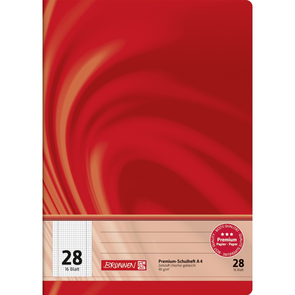 Schulheft Vivendi A4 5 mm kariert, Lineatur durchlaufend, mit RL innen und außen, Lin. 28 rot