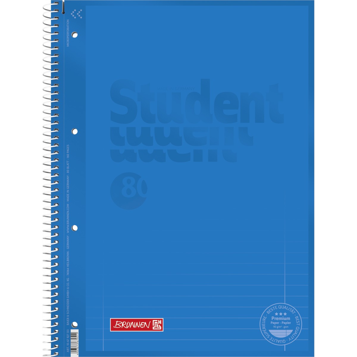 Collegeblock Premium Student Colour Code A4, azur, liniert, mit RL innen und außen, Lin. 27 DB: azur
