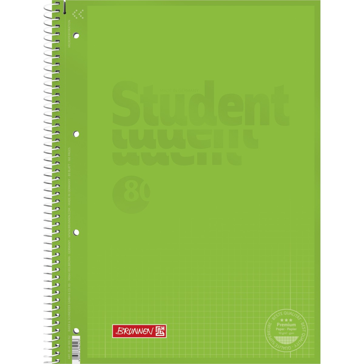 Collegeblock Premium Student Colour Code A4, kiwi, kariert, mit RL innen und außen, Lin. 28 DB: kiwi