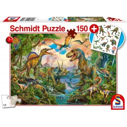 Schmidt Spiele - Puzzle - Wilde Dinos,  mit add on Tattoos Dinosaurier, 150 Teile