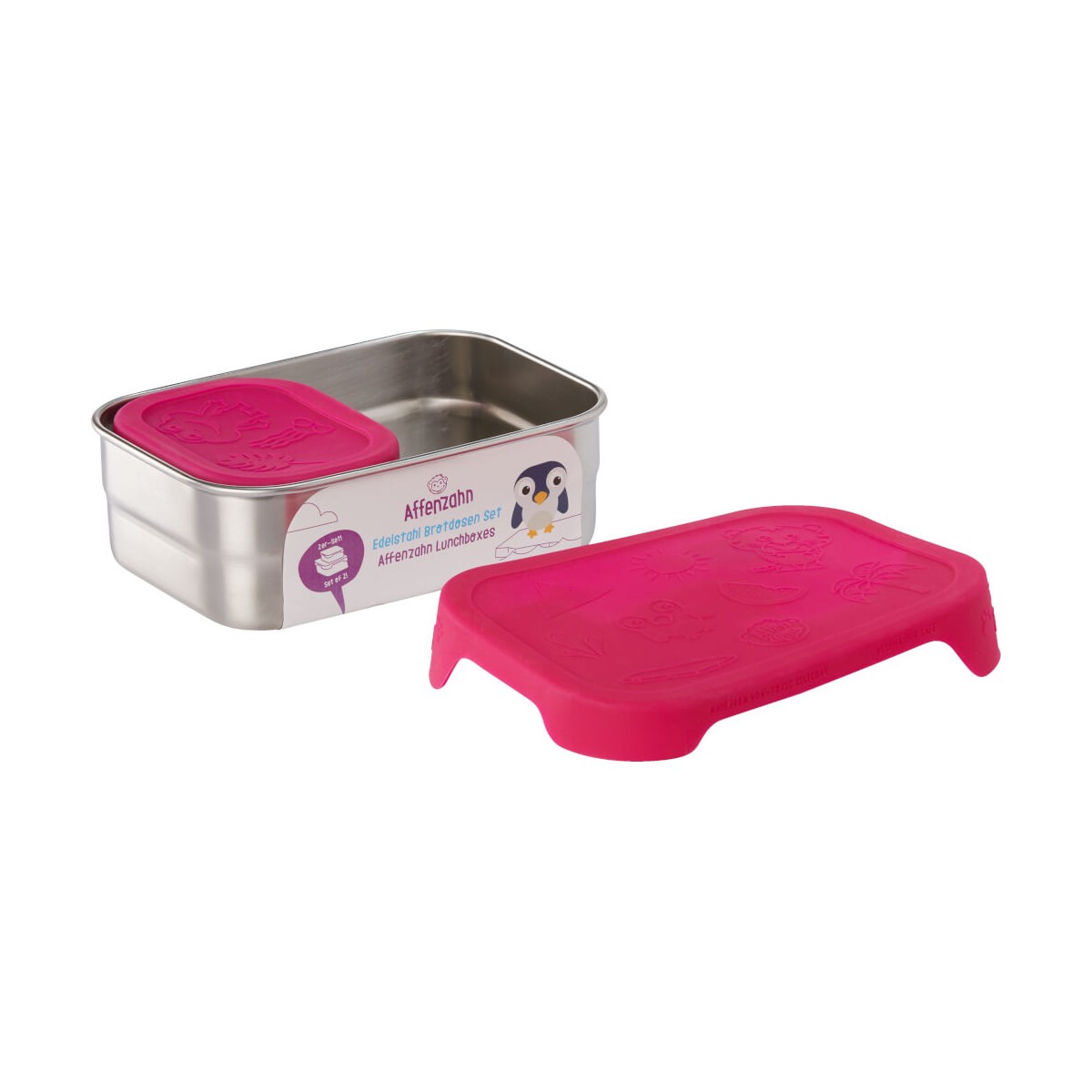 Brotdosen-Set - Eule - Silber Pink