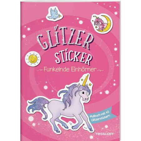 Glitzer-Sticker Malbuch. Funkelnde Einhörner Glitzer-Sticker Malbuch. Funkelnde Einhörner