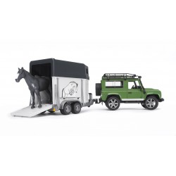 Bruder - Land Rover Defender Station Wagon mit Pferdeanhänger und 1 Pferd