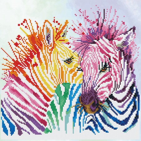 Diamond Dotz - Original Diamond Painting - Rainbow Zebras 40 x 40 cm
