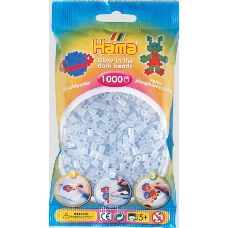 Hama - Beutel mit Perlen, 1000 Stück, nachtleuchtend, blau