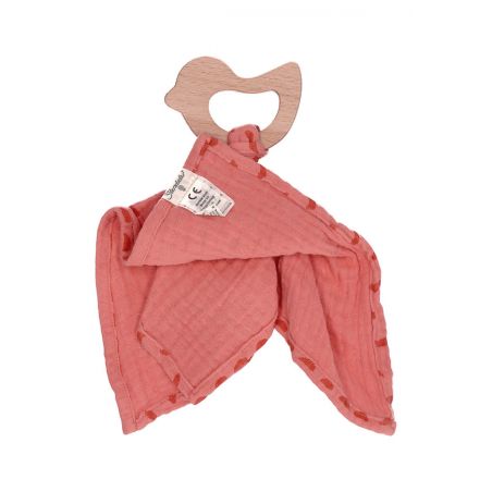 Schmusetuch mit Holz-BeißringEnna+Otti - koralle