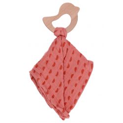 Schmusetuch mit Holz-BeißringEnna+Otti - koralle