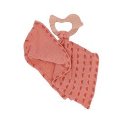 Schmusetuch mit Holz-BeißringEnna+Otti - koralle