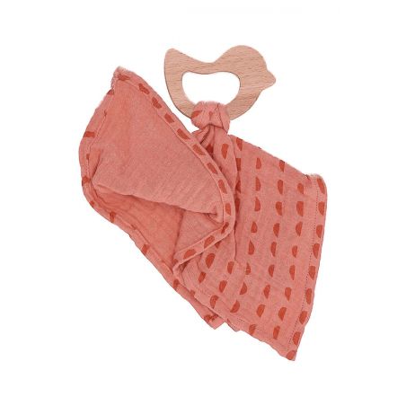 Schmusetuch mit Holz-BeißringEnna+Otti - koralle