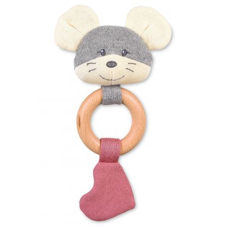 GOTS Strick-Spielfigur Maus, Holz-Greifring Buche