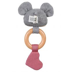 GOTS Strick-Spielfigur Maus, Holz-Greifring Buche
