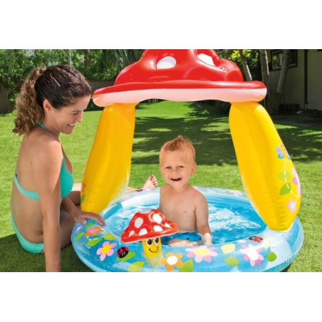 Intex BabyPool Mushroom mit Sonnenschutz, Wasserbedarf ca 45l, aufblasbarer Boden, 1-3 Jahre, 10