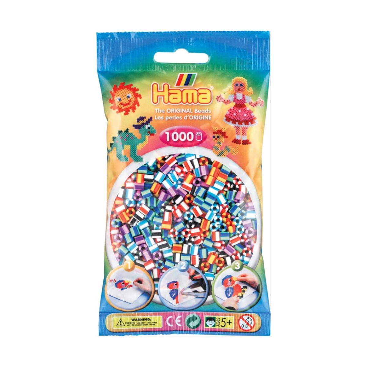 Hama® Bügelperlen Midi - gestreift Mix 1000 Perlen (6 Farben)