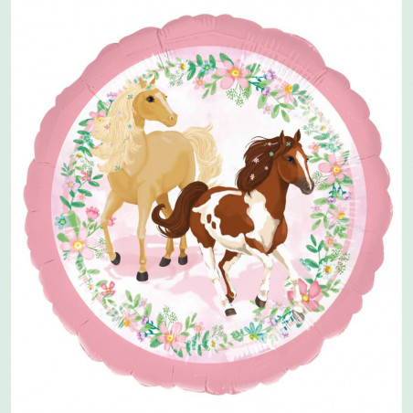 Standard Beautiful Horses Foil Balloon Round, S40, packed,