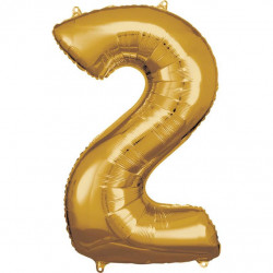 Grosse Zahl 2 Gold Folienballon N34 verpackt 50 cm x 88 cm