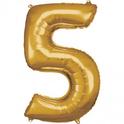 Grosse Zahl 5 Gold Folienballon N34 verpackt 58 cm x 86 cm
