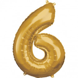 Grosse Zahl 6 Gold Folienballon N34 verpackt 55 cm x 88 cm