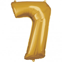 Grosse Zahl 7 Gold Folienballon N34 verpackt 58 cm x 88 cm