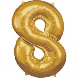 Grosse Zahl 8 Gold Folienballon N34 verpackt 53 cm x 83 cm