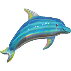 Holographic SuperShape Iridescent Blue Dolphin Folienballon