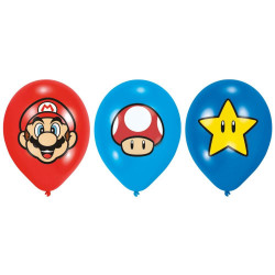 6 Latexballons Super Mario Bros 27,5 cm / 11