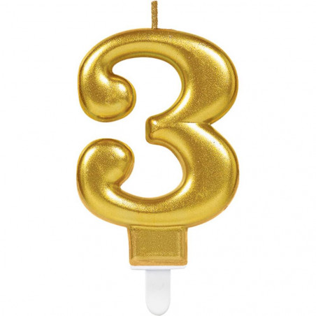 Zahlenkerze 3 Sparkling Celebrations Gold Höhe 9,3 cm