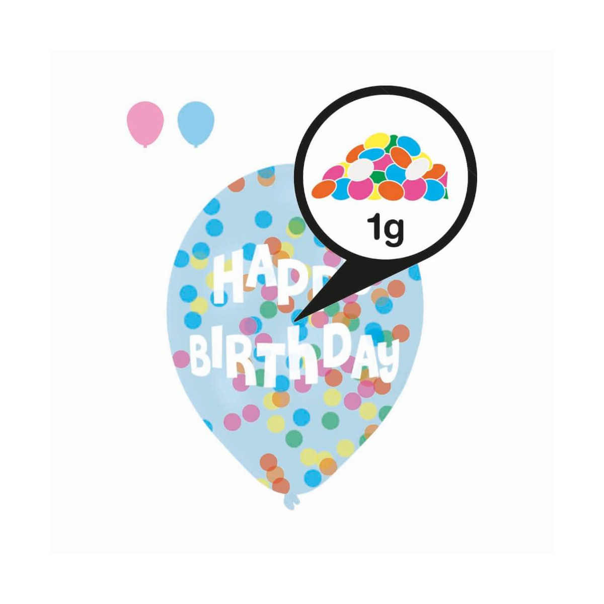6 Latexballons Droplets Happy Birthday 1C Konfetti-Füllung B