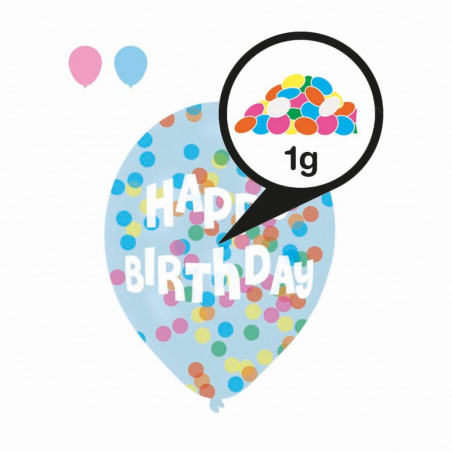 6 Latexballons Droplets Happy Birthday 1C Konfetti-Füllung B