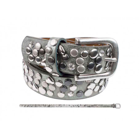 Kinder Gürtel Nieten Strass +  Herzen antrazith 60 cm