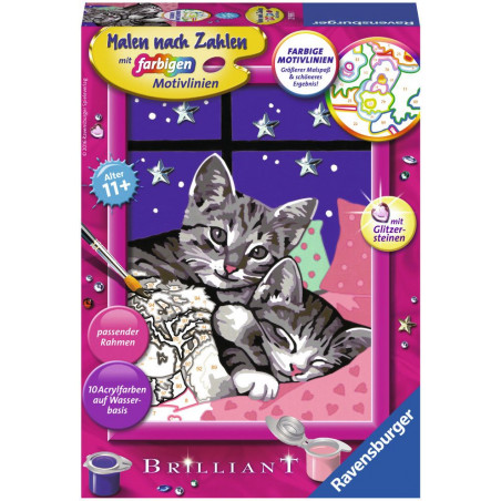 Ravensburger - Malen nach Zahlen mit farbigen Motivlinien - Schlafende Katzen