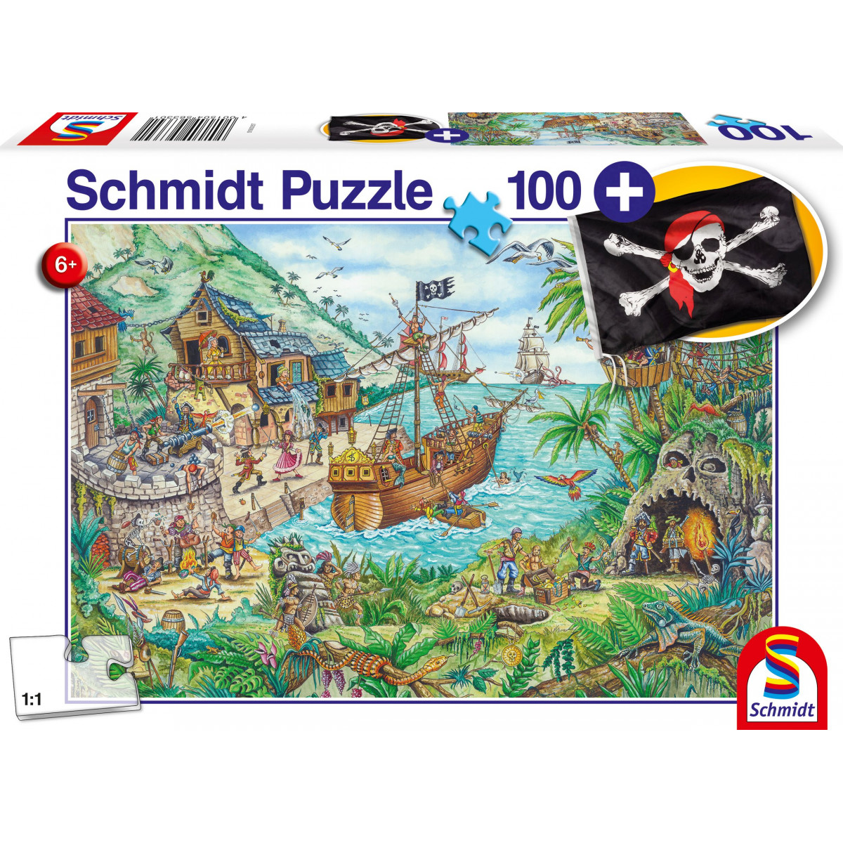 Schmidt Spiele - In der Piratenbucht, 100 Teile, mit Add-on, Piratenflagge