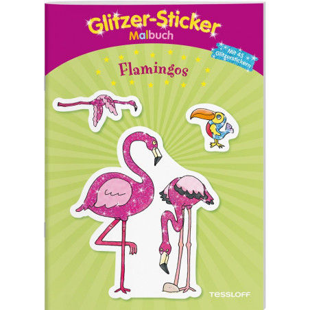 Tessloff - Malen & Rätseln und mehr - Glitzer-Sticker-Malbuch - Flamingos