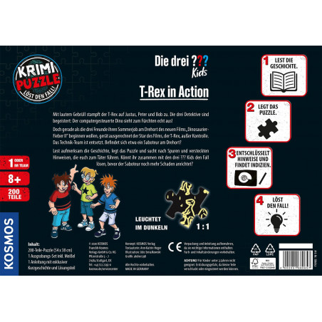 KOSMOS - Krimi-Puzzle - Die Drei ??? Kids: T-Rex in Action, 200 Teile