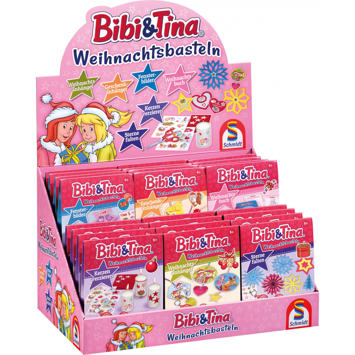 Schmidt Spiele - Bibi & Tina, Weihnachtsbasteln, 6 Sets, 6x4 Stk. sortiert im Thekendisplay