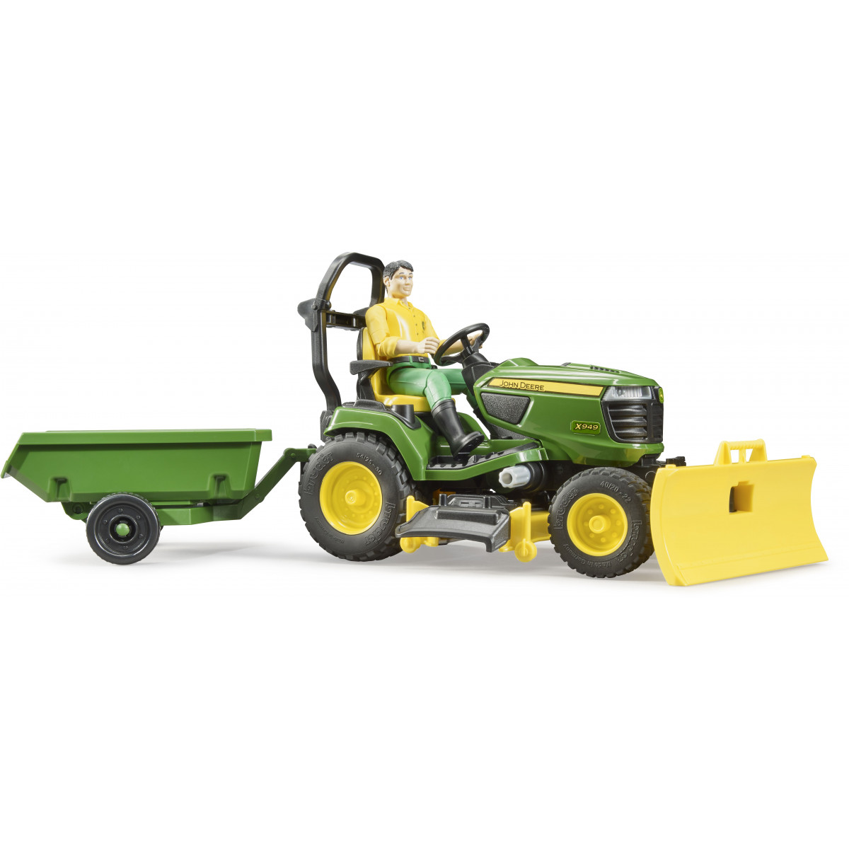 Bruder - bworld John Deere Aufsitzrasenmähermit Anhänger und Gärtner