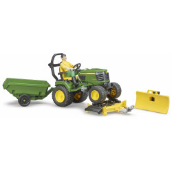 Bruder - bworld John Deere Aufsitzrasenmähermit Anhänger und Gärtner
