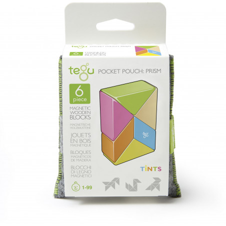 Tegu - Magnetisches Holzprisma farbig, 6-teilig Beutel
