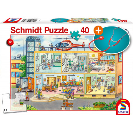 Schmidt Spiele - Im Kinderkrankenhaus, 40 Teile, mit Add-on, Stethoskop