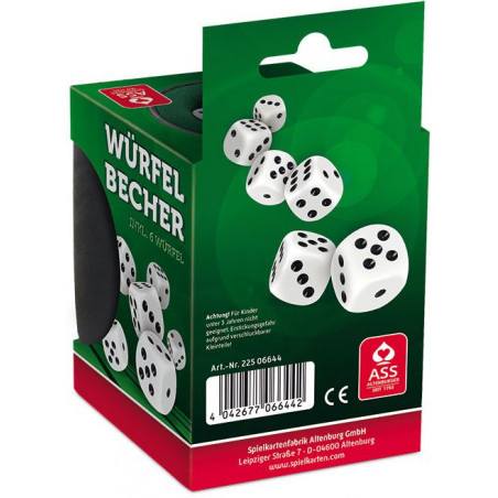 ASS Altenburger Spielkarten - Würfelbecher, Plastik mit Filzeinlage, 6 Würfeln