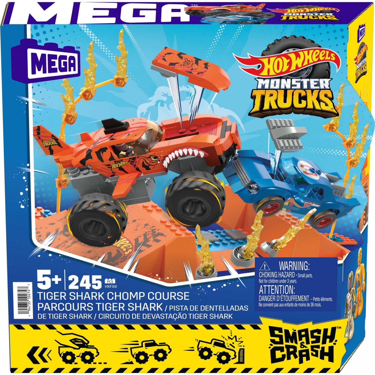 Mega Bloks - Hot Wheels Monster Trucks Tiger Shark Feuer-Rampe, inkl. 2 Autos & Zubehör