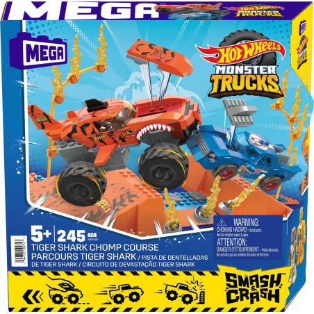 Mega Bloks - Hot Wheels Monster Trucks Tiger Shark Feuer-Rampe, inkl. 2 Autos & Zubehör