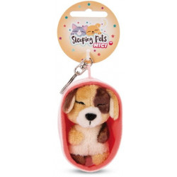 NICI - Sleeping Pets - Schlüsselanhänger Sleeping Pets Hund 8cm dreifarbig, Körbchen peach hell