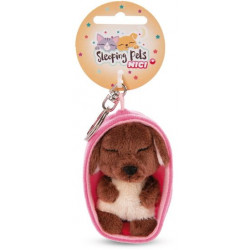 NICI - Sleeping Pets - Schlüsselanhänger Sleeping Pets Hund 8cm braun, Körbchen pink
