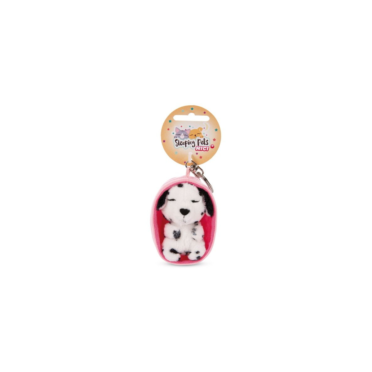 NICI - Sleeping Pets - Schlüsselanhänger Sleeping Pets Hund 8cm Dalmatiner, Körbchen rosa
