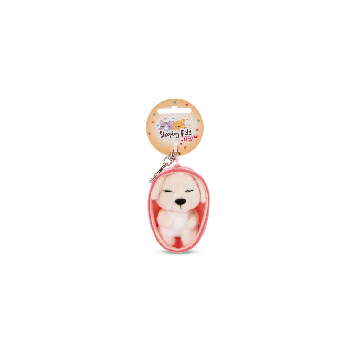 NICI - Sleeping Pets - Schlüsselanhänger Sleeping Pets Hund 8cm creme, Körbchen peach