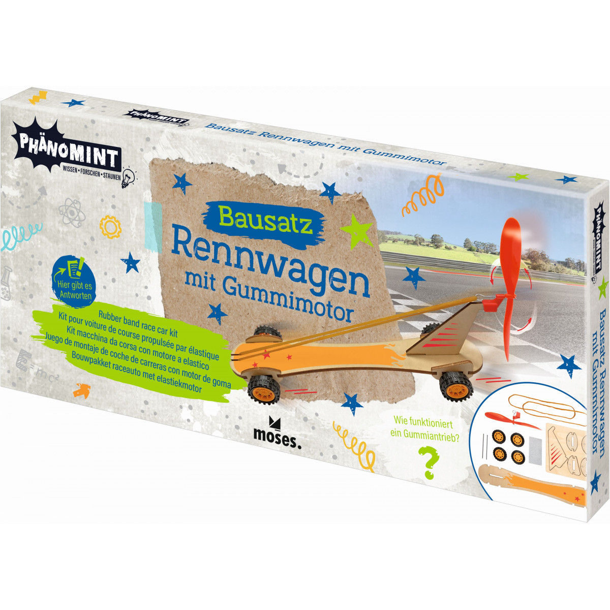 moses. - PhänoMINT Bausatz Rennwagen mit Gummimotor